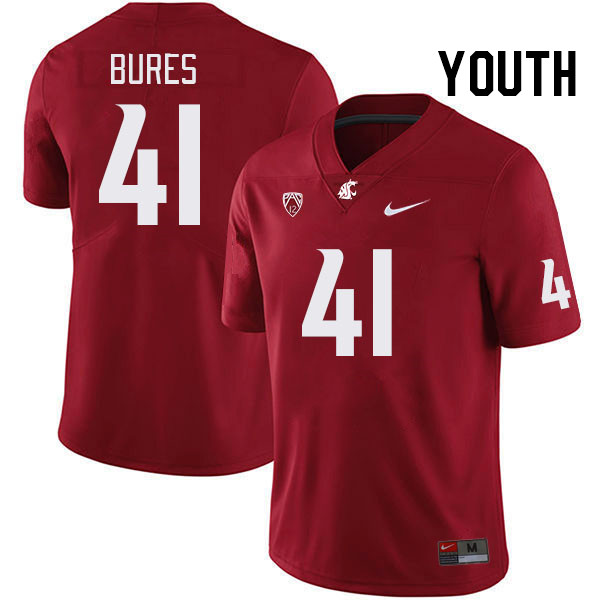 Youth #41 Sean Bures Washington State Cougars College Football Jerseys Stitched Sale-Crimson